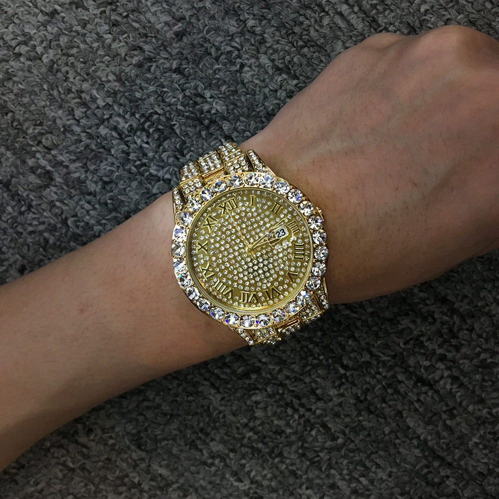 Hip-hop full-diamond waterproof quartz watches