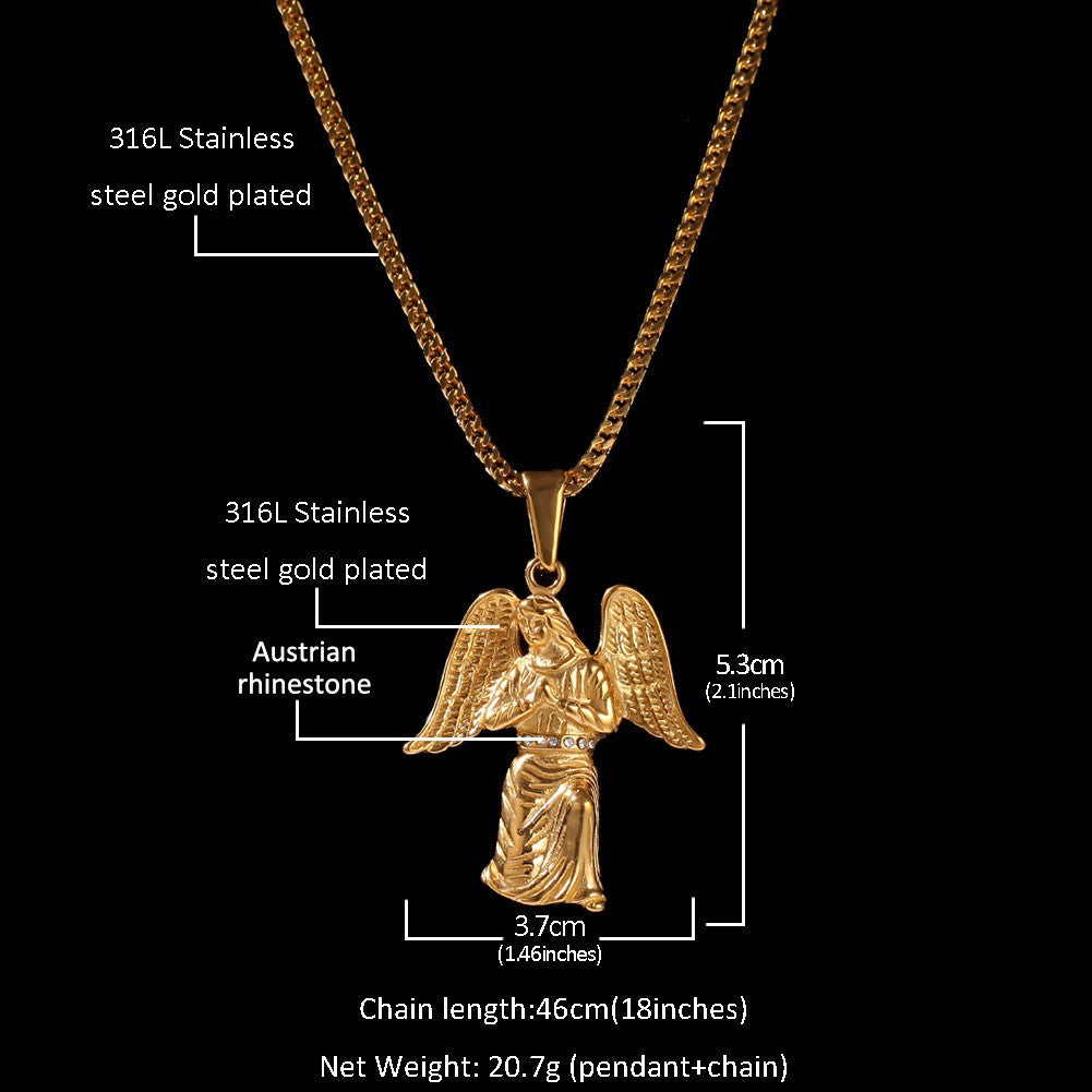 Iced Out Winged Angel Pendant Necklace – Hip-Hop Statement Chain