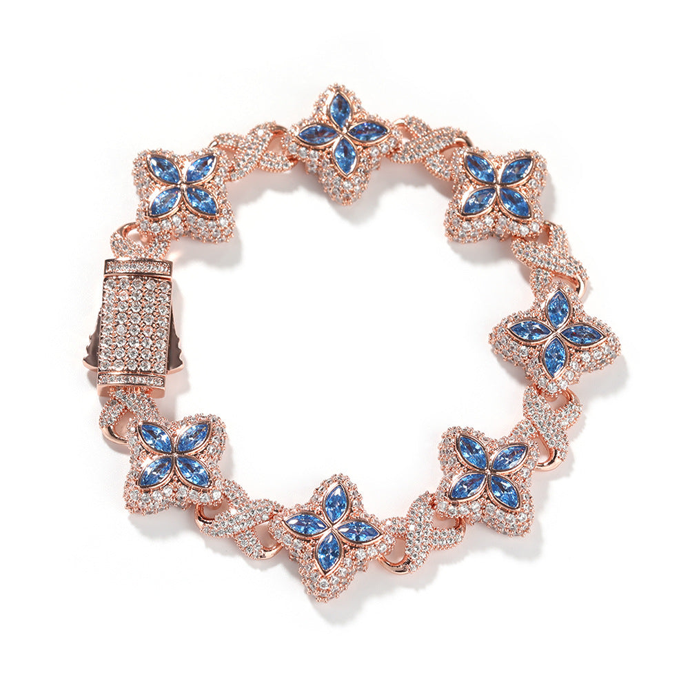 Hip-hop zircon colored infinite four-leaf clover necklace