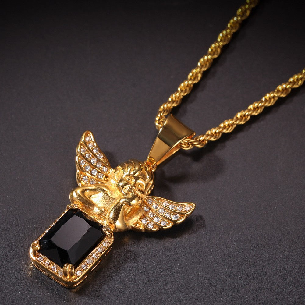 Iced Out Winged Angel Pendant Necklace – Hip-Hop Statement Chain