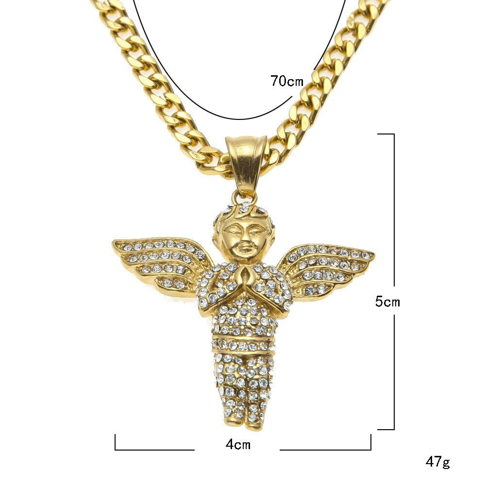 Iced Out Winged Angel Pendant Necklace – Hip-Hop Statement Chain