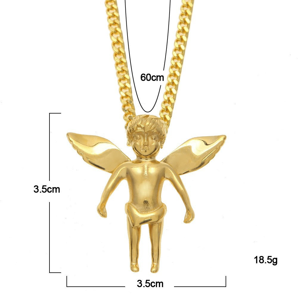 Iced Out Winged Angel Pendant Necklace – Hip-Hop Statement Chain