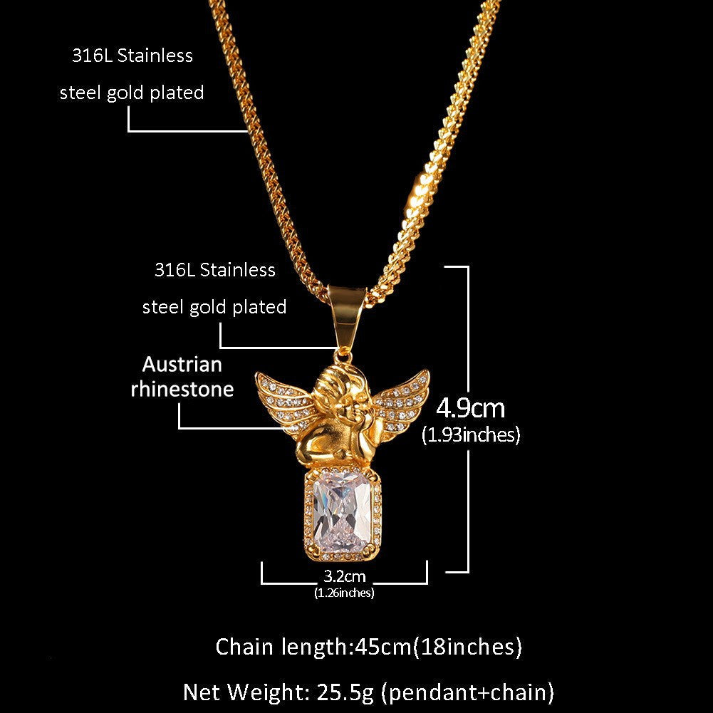 Iced Out Winged Angel Pendant Necklace – Hip-Hop Statement Chain